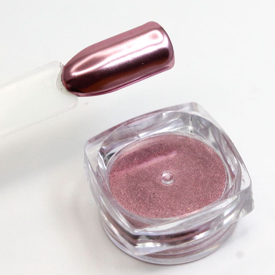 polvo efecto espejo rosa uñas