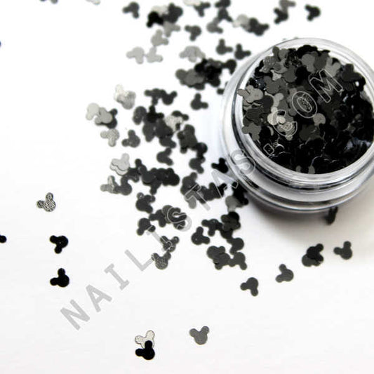 Purpurina para nail art forma mickey mouse negro mate
