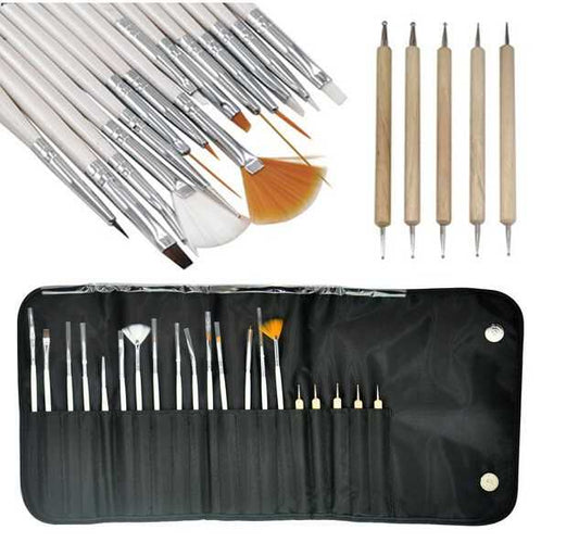 set de 21 pinceles para nail art y herramientas